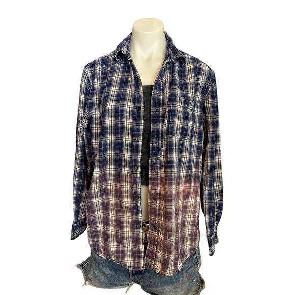 60s Rock Festival Plaid Flannel Shirt Shacket MEDIUM Oversize One of Kind Purple - Picture 5 of 6